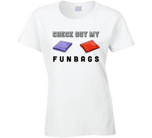 Check Out My Fun Bags Funny Cornhole Ladies T Shirt